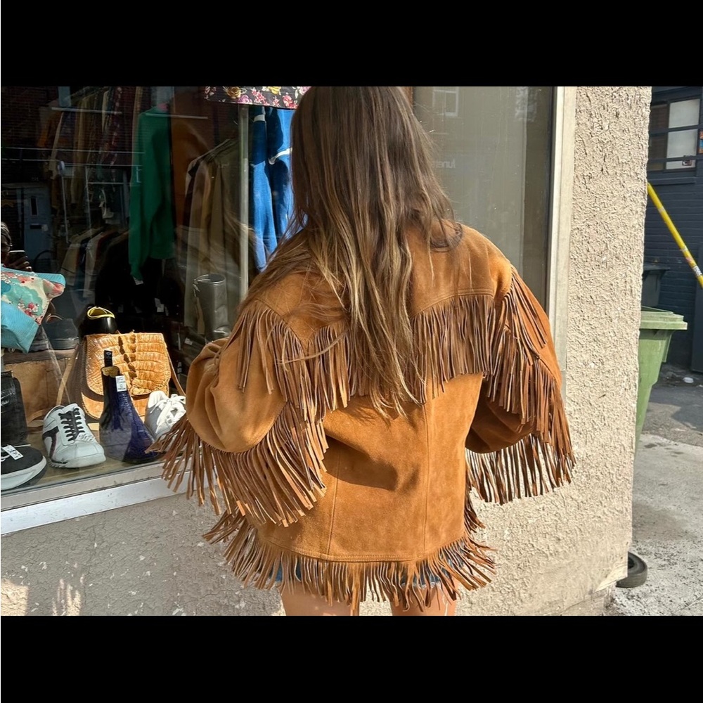 Fringed Suede Jacket in Tan